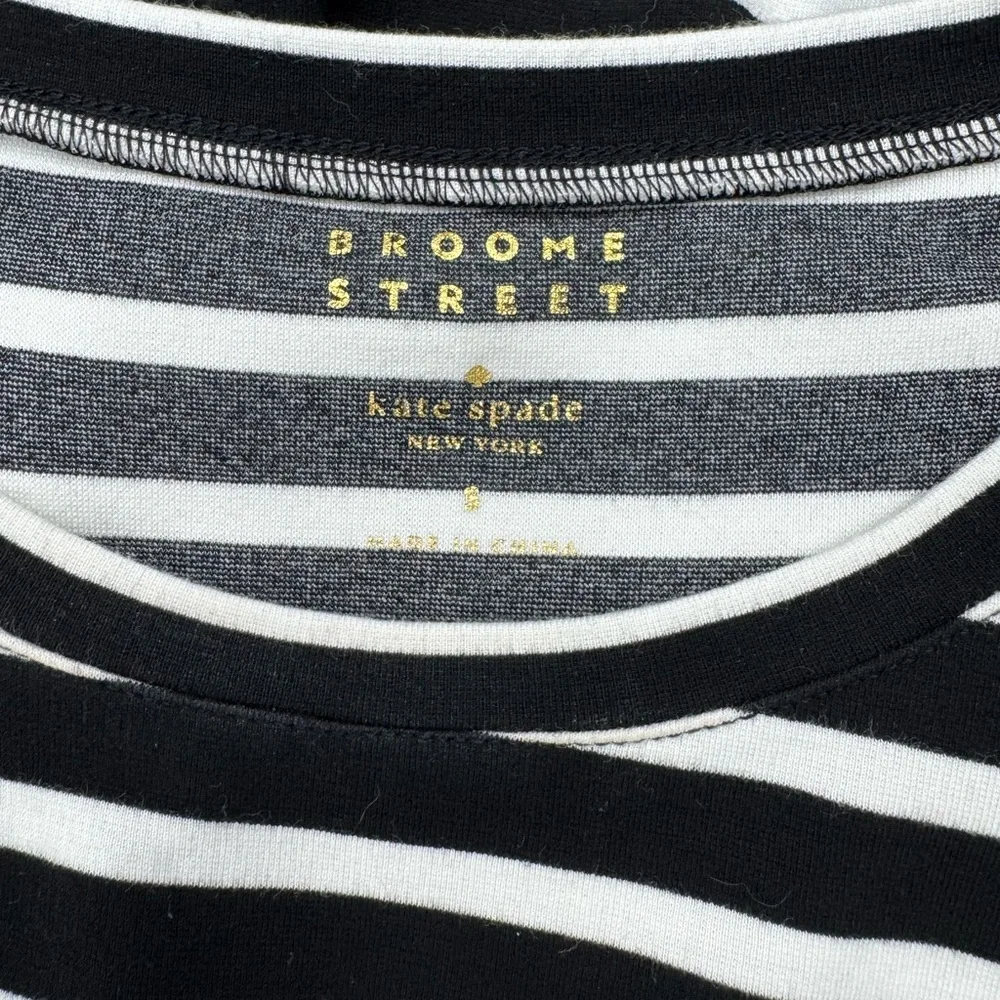 Kate Spade Broome Street Black White Stripe Dress Fit & Flare Pockets Size Small